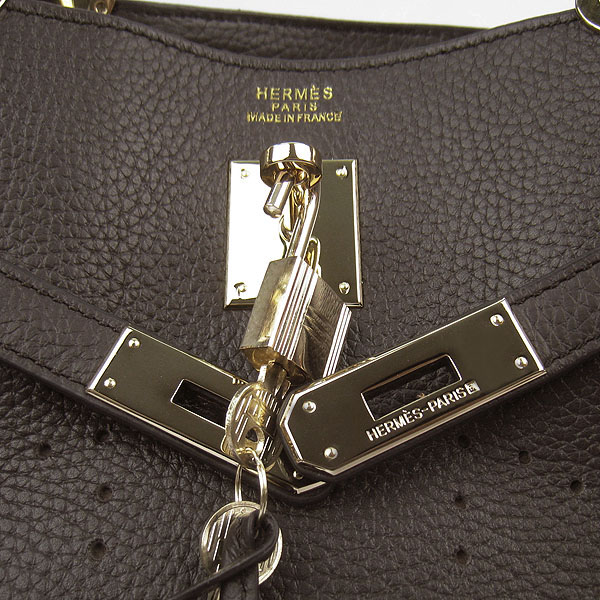 Replica Hermes New Arrival Double-duty leather handbag Dark Coffee 60668 - Click Image to Close